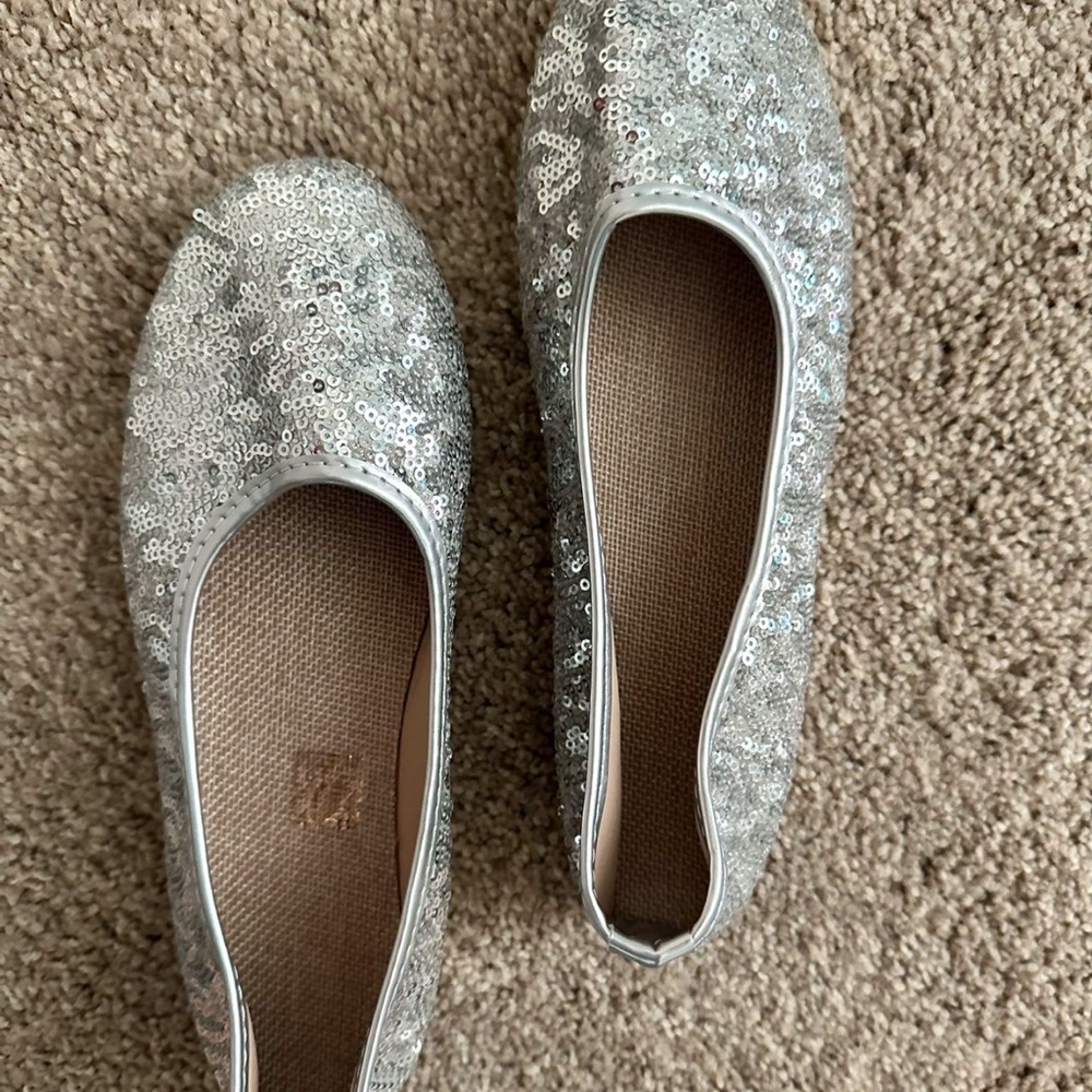 Sequin Silver Ballet Flats